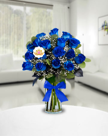 Jarrón 18 Rosas Azules - Florería Mundo Floral