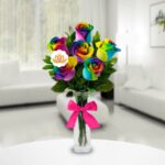 Jarrón 6 Rosas Arcoiris