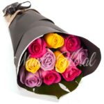 Ramo 10 Rosas (Fucsia, Lila y Amarillo)